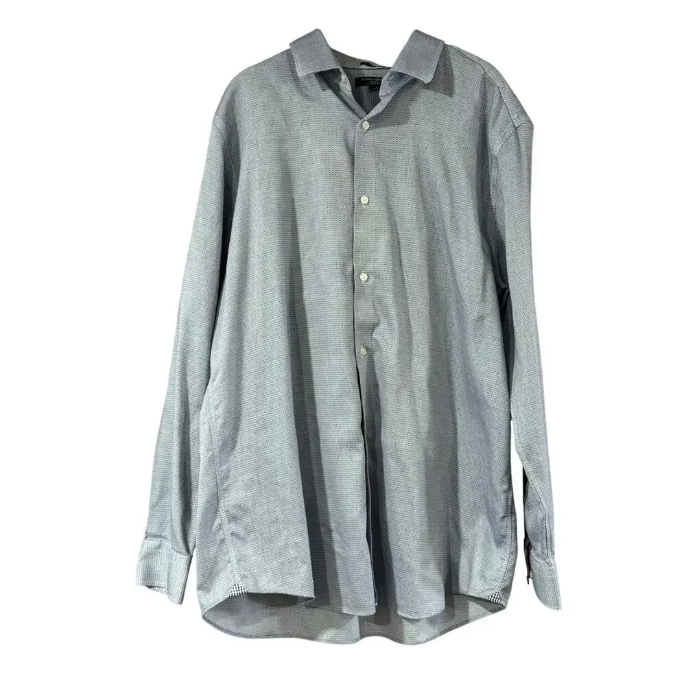 Banana Republic Camden Fit XL Non-Iron Cotton Dress Shirt Blue Print Stretch 17”